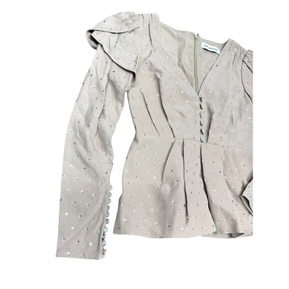 Self Portrait Blush Pink Crystal Button Crepe Blouse Peplum Long Sleeve sz 4 - Picture 6 of 14